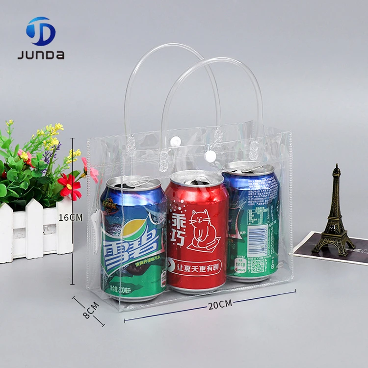 China Custom transparent pvc button toilet bag without zipper Clear PVC bag with handle gift bags