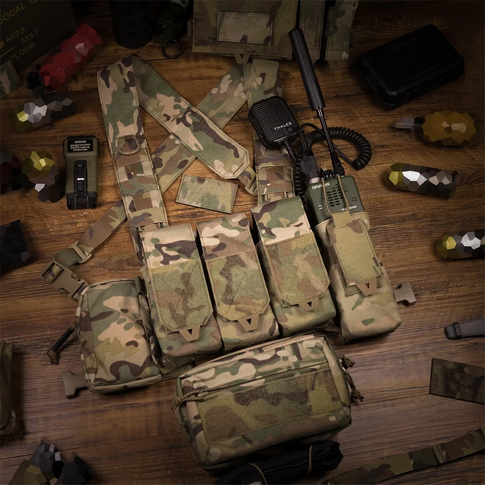 YAKEDA Tactical Vest Chest Rig Bag Load Carrier Vest Load Bearing Equipment Setups Padded Battle Belt With Chest Rig Tactical