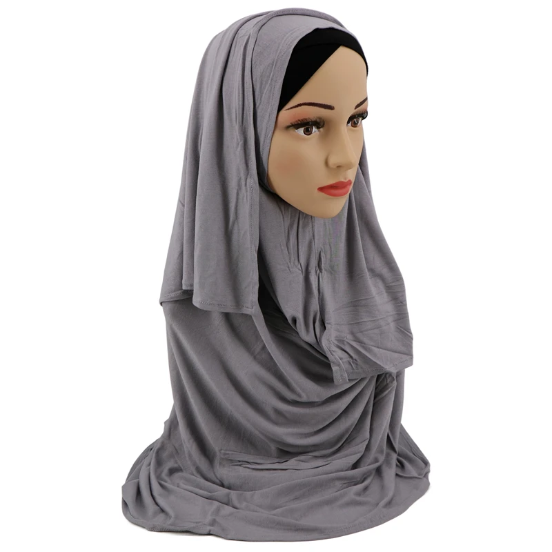 Hot Selling Instant Cotton Jersey Head Scarf Instant One Loops Pleated Cotton Jersey Shawls Muslim Scarves Long Shawl Wraps