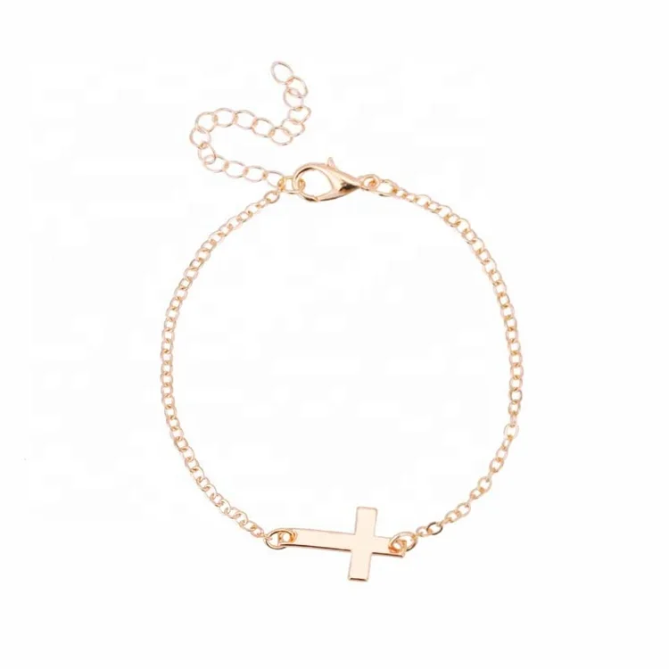 Cheap wholesale adjustable gold thin chain bracelet jesus jewelry women cross bracelet