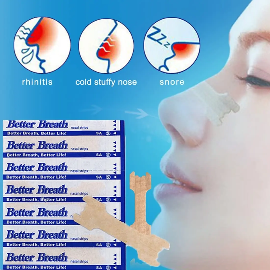 
Wholesale CE OEM Free Sample Better Breath Nasal Strips, Better Breathe Nasal Strips for Stop Snoring (2 sizes, Manufacture) 