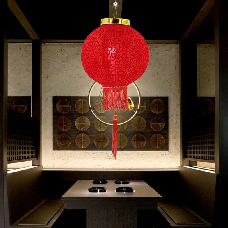 LK20191025-14 Red round silk Chinese lanterns for Chinese New Year decoration