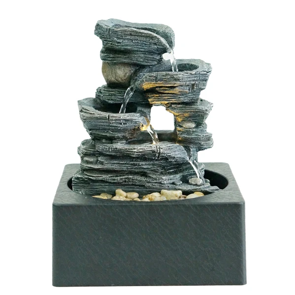 Indoor 3-tier Relaxation Tabletop Fountain Home Decoration Cross Resin Europe Feng Shui Lion Face Water Fountain Antique Color