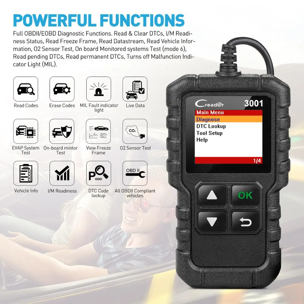CE Creader /CR3001 Black Full Function Car Fault Code Reader OBD II Diagnostic Tools Scanner OBD2 Reader