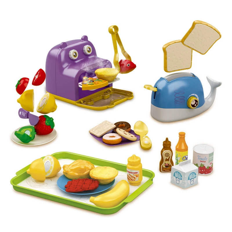 FiveStar Home Appliances Toys Pretend Play Kitchen Toys Toaster Food and Breakfast Accessories Set Children Toys