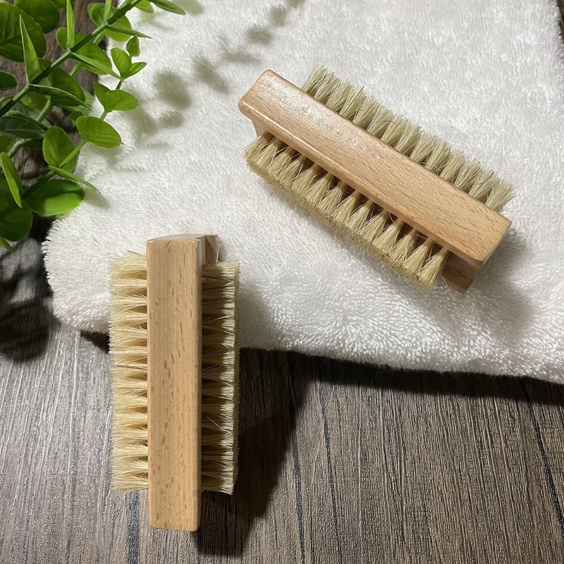 Custom Logo Pedicure Tool Beech Wood Nail Dust Brush Dual-Sided Soft Boar Bristle Nail Cleaning Brush For Fingernail Toenail