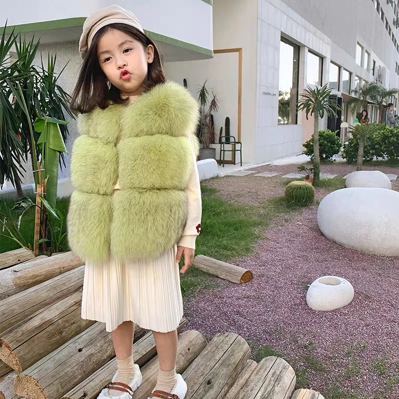 
CX-G-C-12B Natural New Girls Waistcoat Vests for Party Real Fox Fur Gilet Kids Fur Vest 