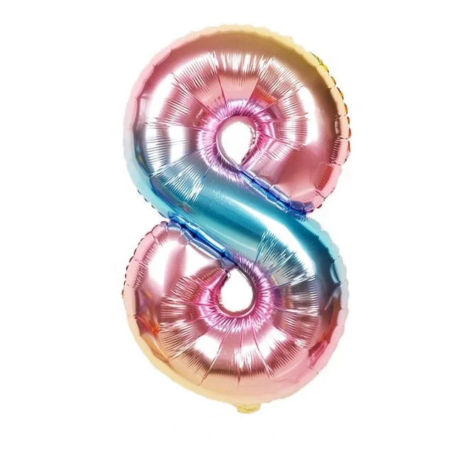 hot sale 32 inches rainbow number foil balloon inflatable number 0/ 1/2/3/4/5/6/7/8 /9 shaped foil balloon for happy birthday