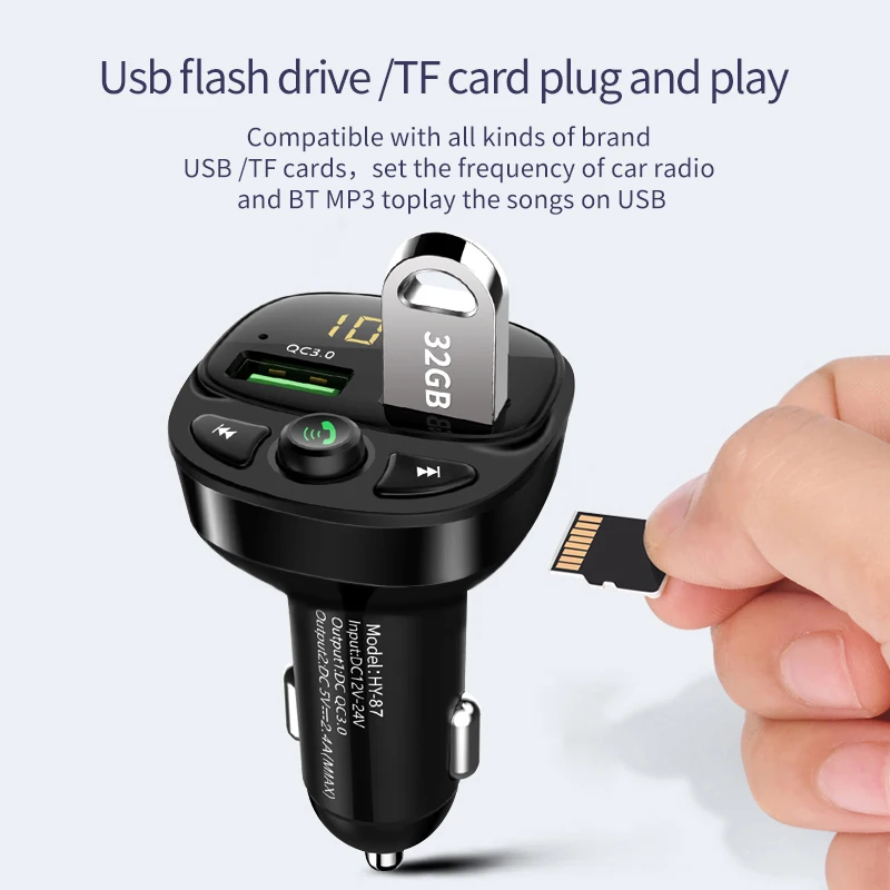 BT FM Transmitter Wireless Radio Adapter Car Kit with Dual USB Charging Car Charger MP3 Player Support TF Card & USB Disk