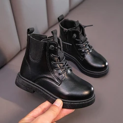 2021 Autumn and Winter new child girl versatile Princess mid short boots boys British style fashion leather boots