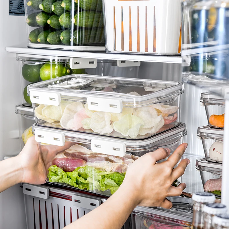 2022 Fridge-Organizer Fridge Organizer PET Storage Box Boxes Containers With Flip Lid Divider Refrigerator