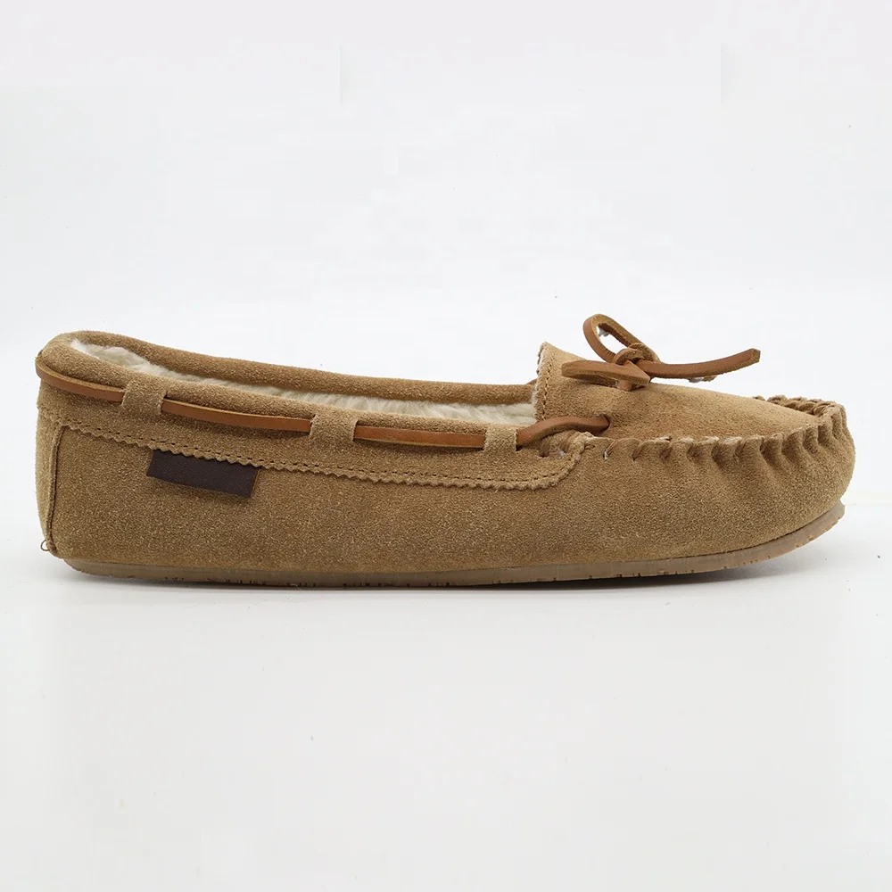 Warmlab designer casual genuine leather soft fuzzy women fur moccasins slippers for ladies