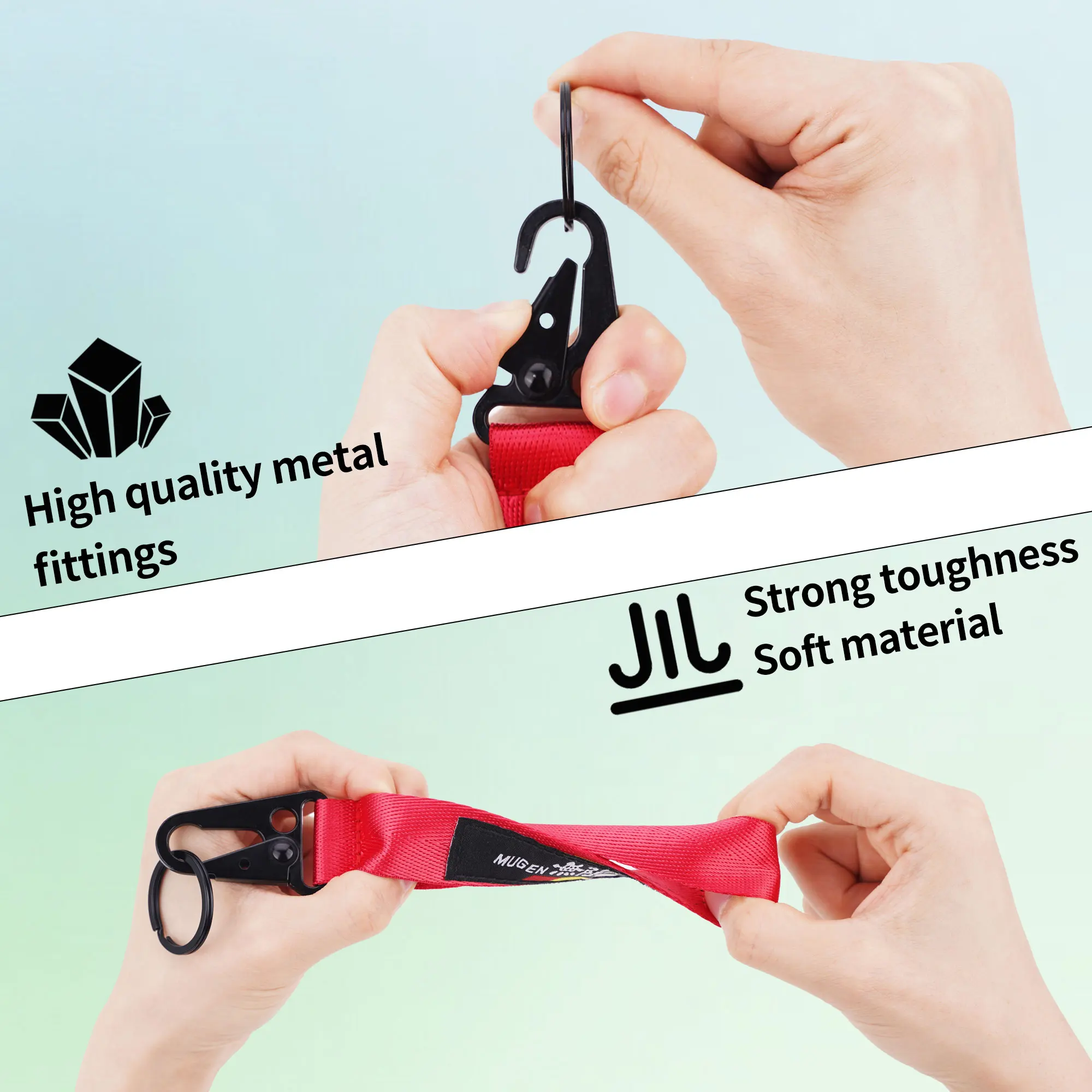 Customized Carabiner Keychain Short Lanyard Woven Embroidered Logo Polyester Lanyard Keys Chains Short Wrist Lanyard For Keys