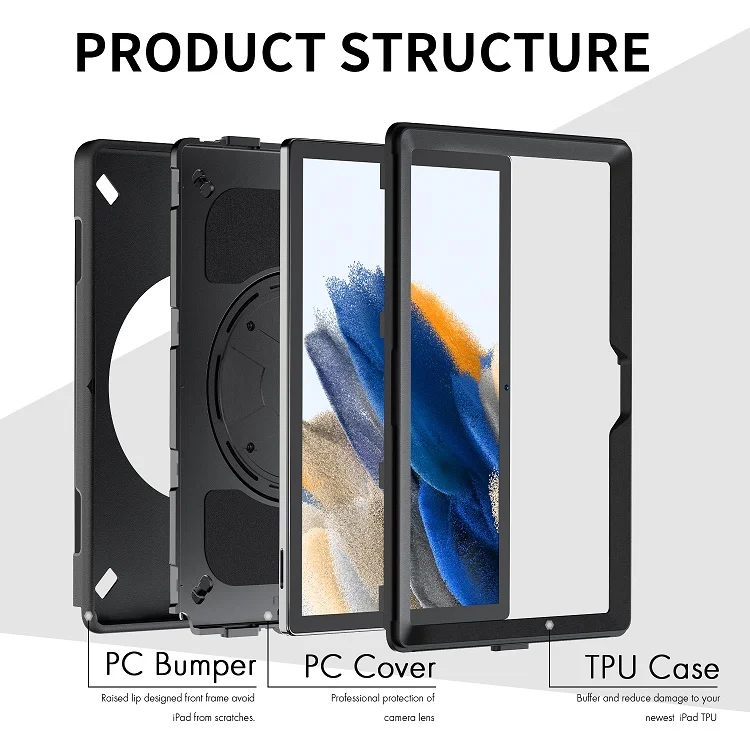 Heavy Duty  Protection Soft TPU Tablet Case Cover for Samsung Galaxy Tab A8 Case 10.5 inch SM- X200 X205 with Hand Strap