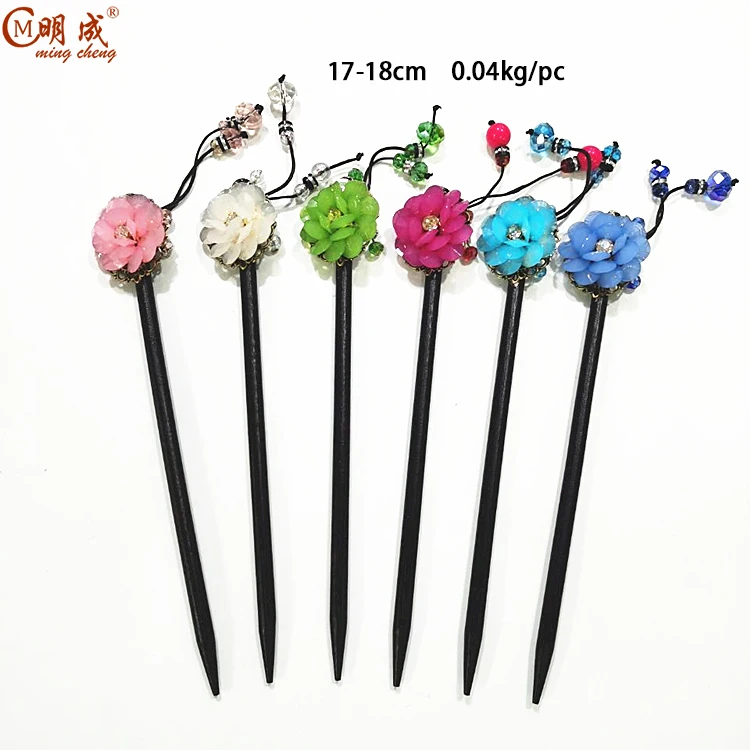 
Colorful flower glass stick,Chinese resin wood hair stick 