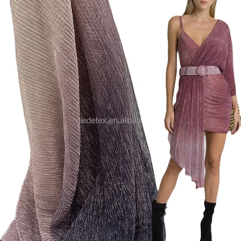 Wholesale Printed 100% Polyester Pleated Metallic Stretch Moonlight Crinkle Material Crepe Dress Fabric By The Yard