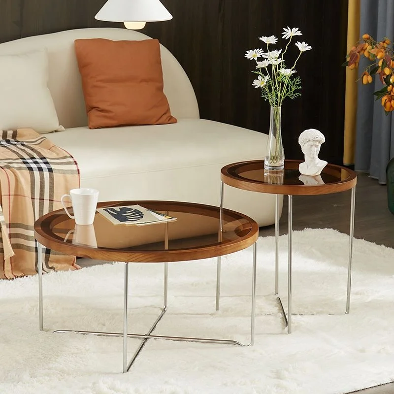 European Style Silver Bed Side Coffee Corner Table Set Living Room Furniture Nesting Chrome Ottoman Rose Gold Stone Coffee Table