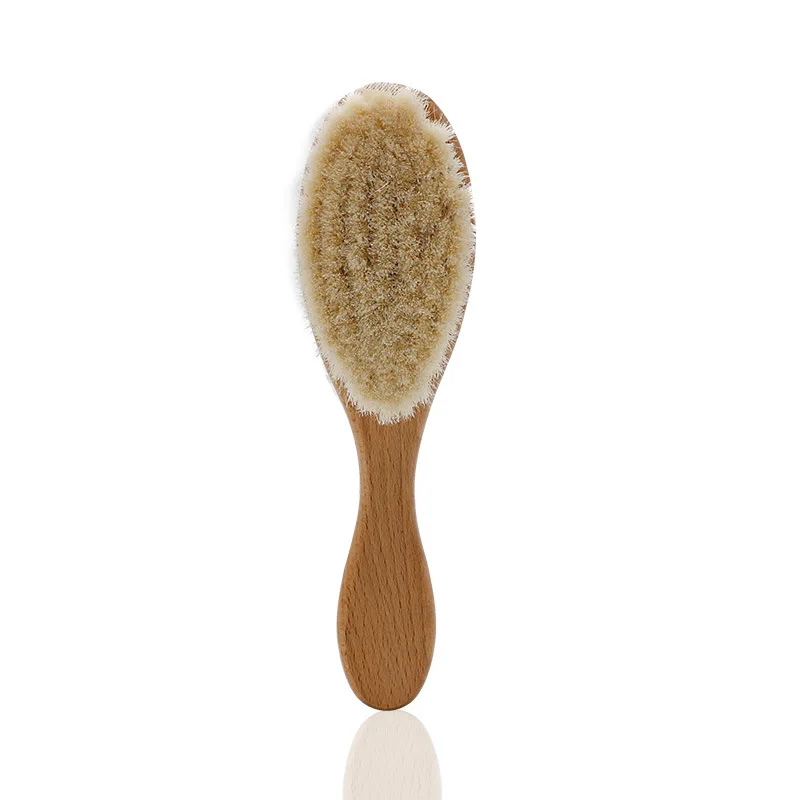 Natural Wooden Baby Hairbrush Comb with Soft Goat Bristles for Newborn
