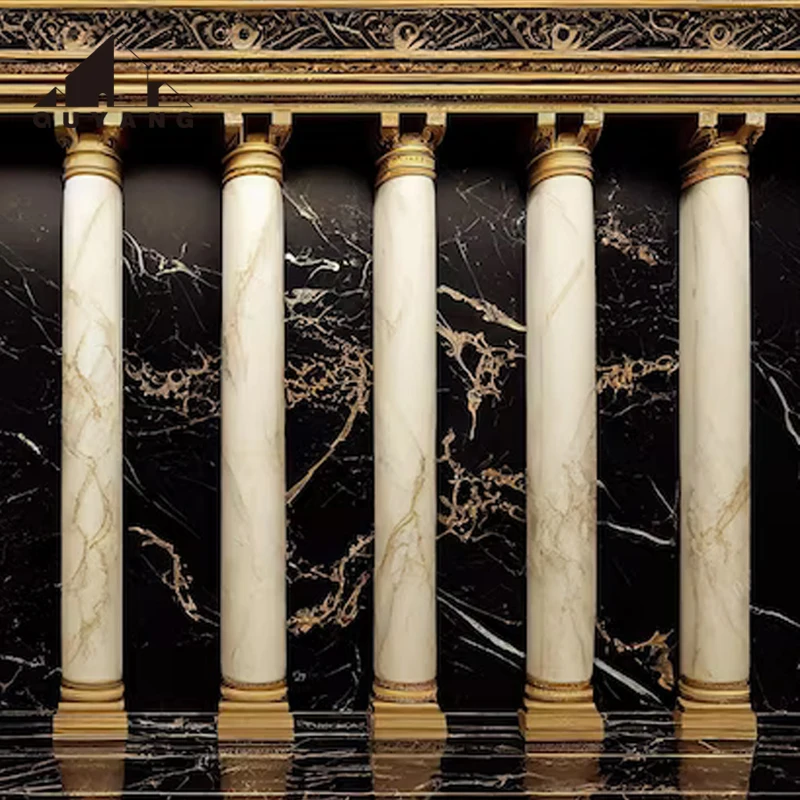 QUYANG Morden Luxury Building Decoration Indoor Outdoor Natural Stone Round Pillar Sunset Red Marble Column For Sale