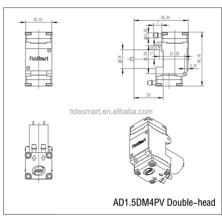 Fuildsmart Dual Heads 2LPM Silent Industrial DC Electric Small Mini Diaphragm Air Vacuum Pump for Analytical Instrument