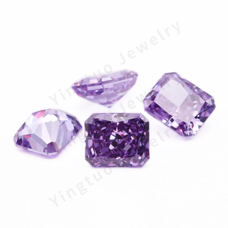 Custom Purple Radiant Shape Ice Cut Cubic Zirconia High-carbon Diamond Crushed Ice CZ Stone