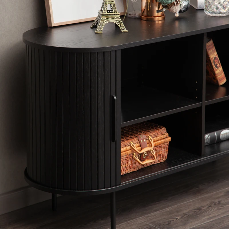 Distressed Sideboard Buffet Modern Solid Oak Veneer Console Table Slat Decoration Entrance Cabinet Rustic Sideboard Buffet