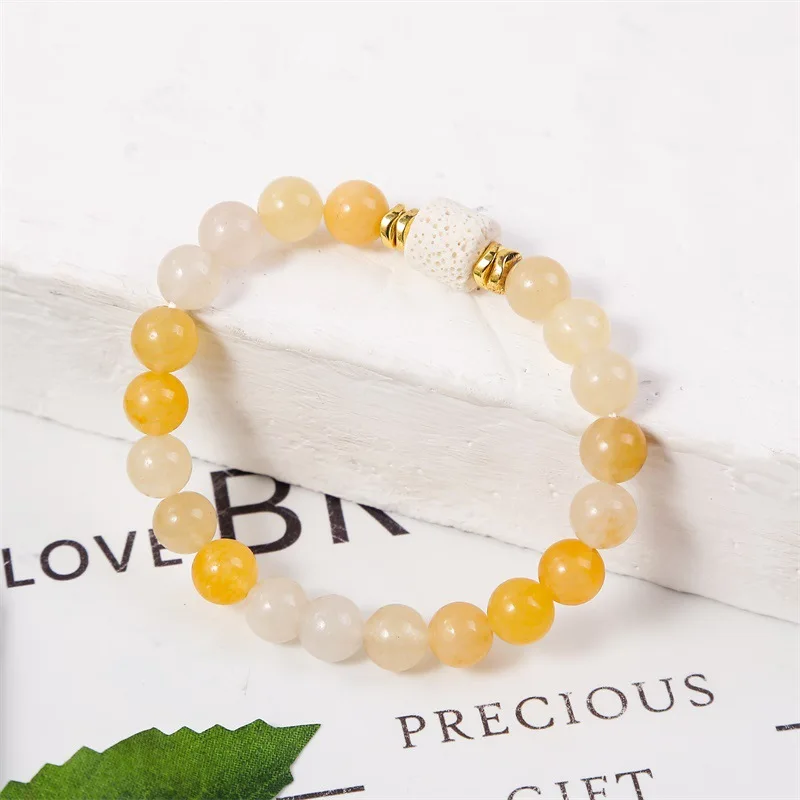 Chinese Style Natural Yellow Agate Beaded Lucky Jade Bracelet Natural Stone Healing Stones Jewelry Bracelet