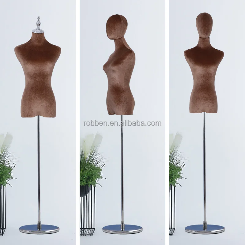 Luxury Black Velvet Wedding Dress Mannequin Female Mannequin Torso Dress Form with Wooden Tripod Base Stand