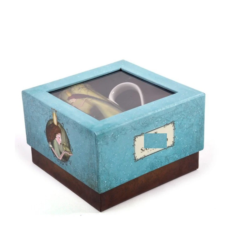 custom transparent window cardboard gift box for coffee cup