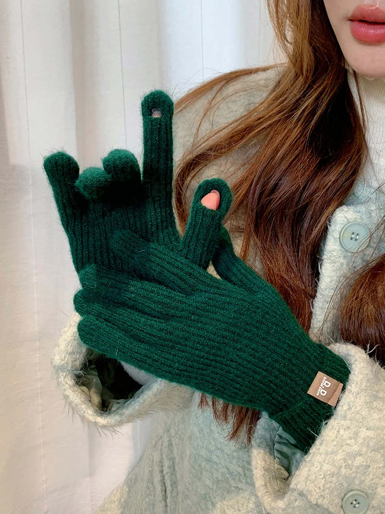Knitted Woolen Gloves Women Winter Leakage Two Finger Warm Thick Outdoor Long Knit Gloves