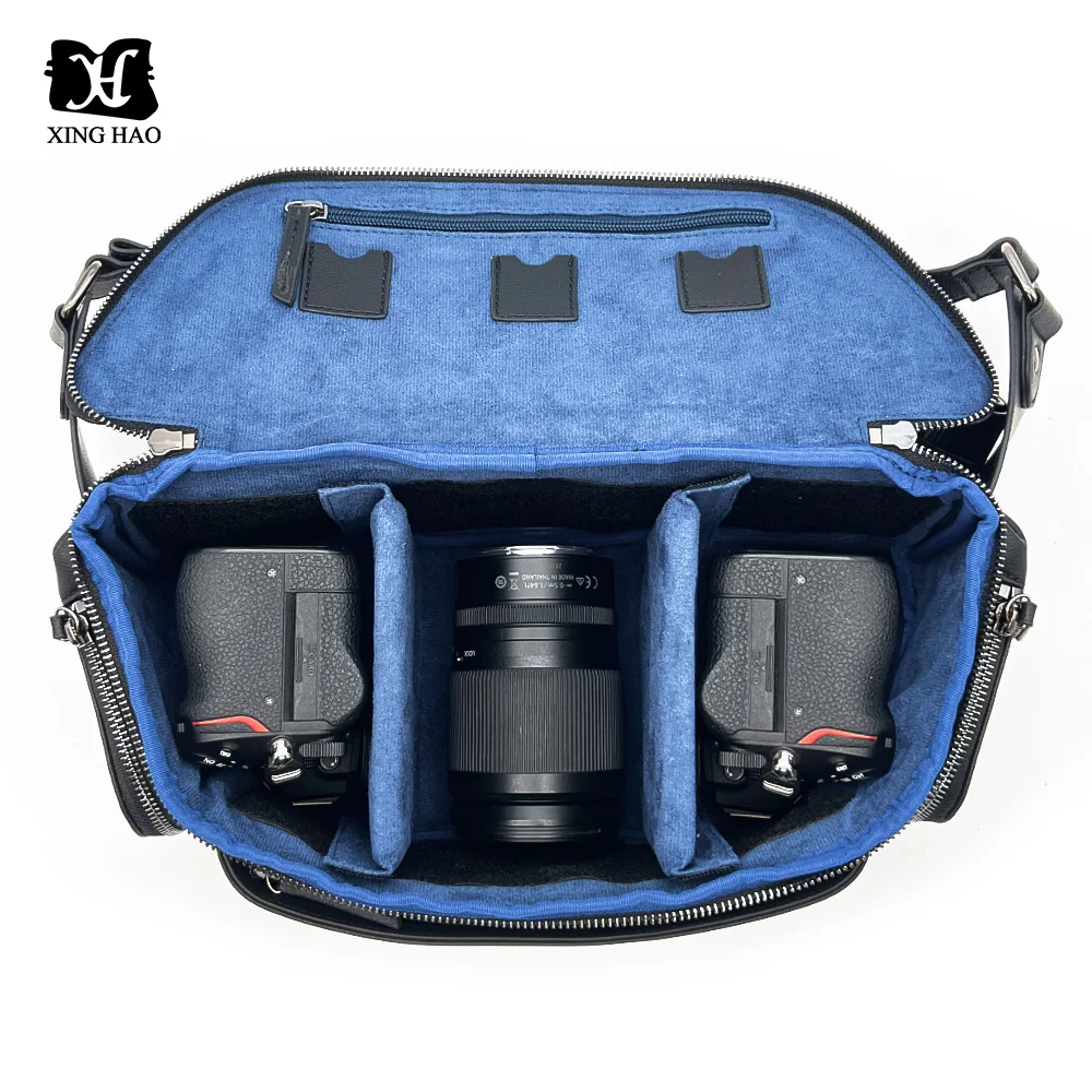Изготовленный на заказ Производитель черный кожаный микрофибра Dslr Объектив для хранения видеокамеры поясная сумка путешествий