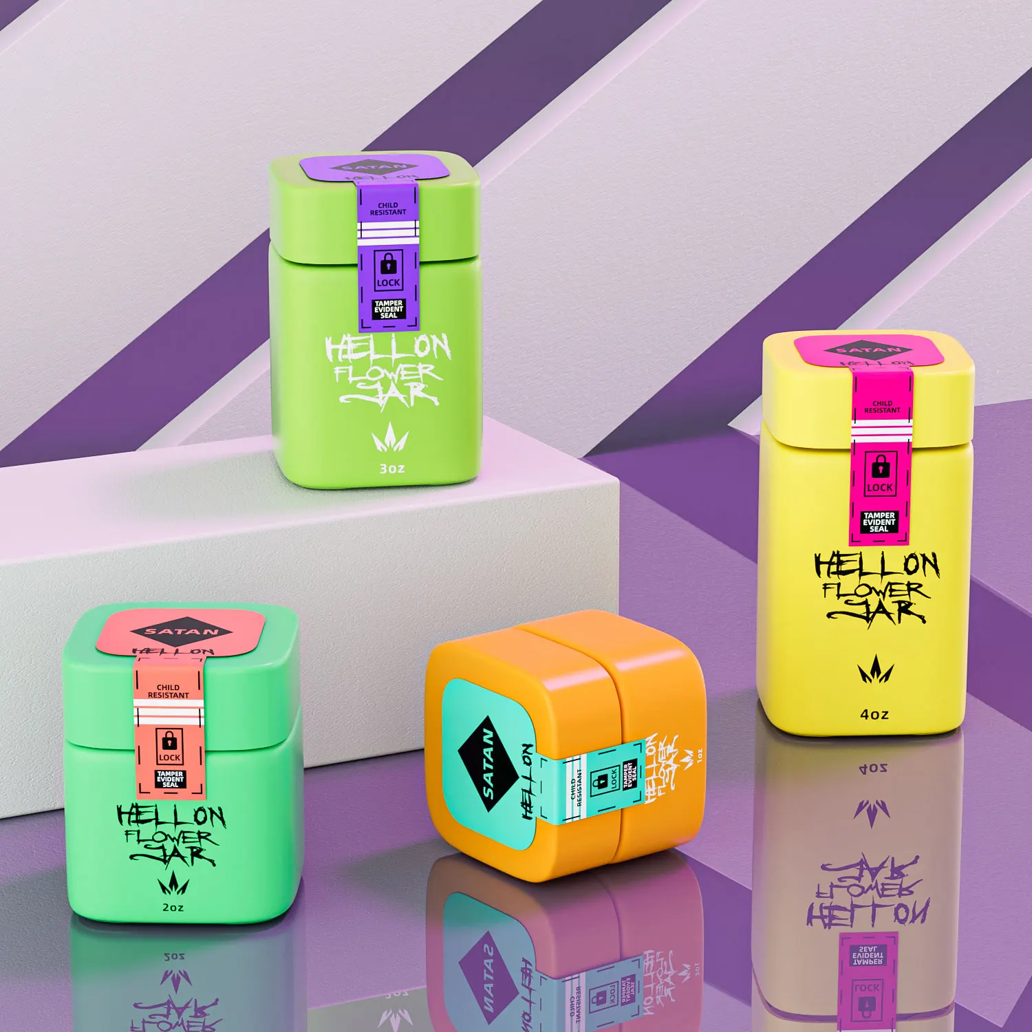 1oz 2oz 3oz 4oz Wholesale Child Resistant Packaging Airtight Smell Proof Container Child Proof Square Glass Jars With Crc Lid