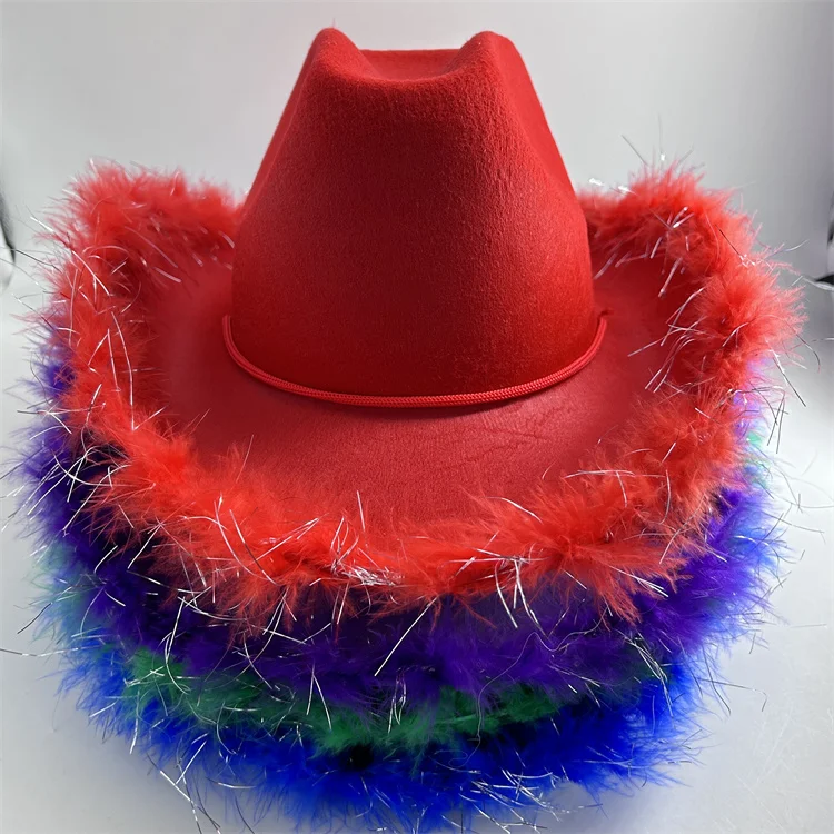 2024 новая Западная шляпа-пастушка разных цветов шляпа-федора с блестящими перьями праздничная шляпа