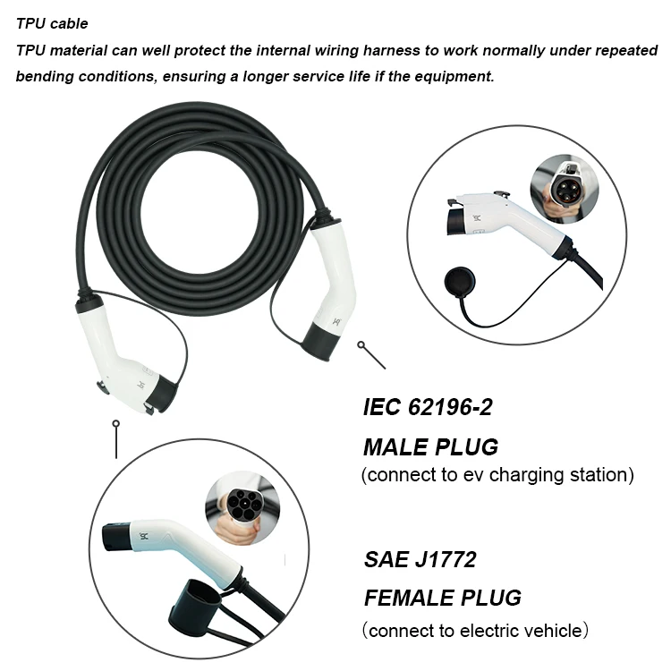 Портативное 1-фазное зарядное устройство для электромобиля SAE J1772 16 А тип