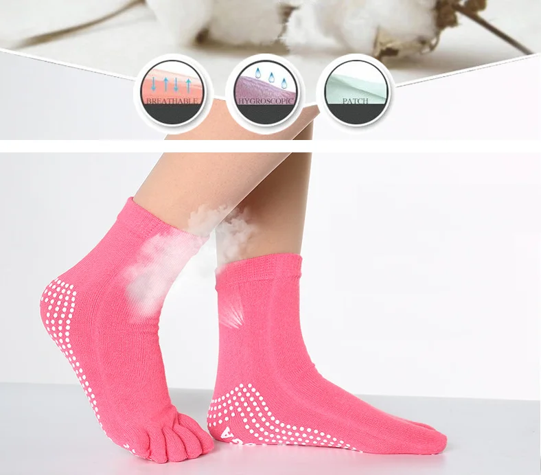 Spring ladies fashion multicolor jacquard leisure yoga five finger socks socks cotton socks