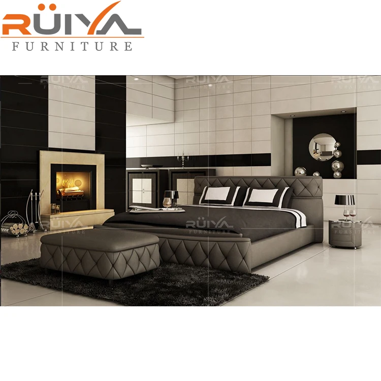 2020 latest design Modern Bedroom Furniture king size master bed dubai with bed stool