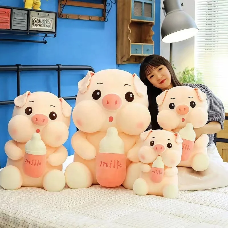 DL667 High Quality Custom Valentine Lovely Dolls Stuffed Soft Animal Cute Angel Pig Stuffed with Milk Tea Cup Plush Toy