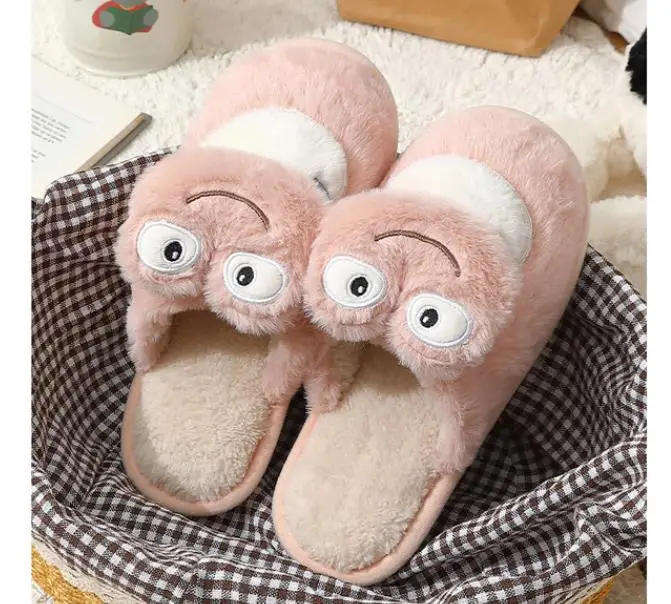 2024 Cute Frog Cotton Slippers For Women Men Winter Indoor Home Floor Shoes Warm Faux Fur Anti-slip Couples Cartoon Footwear