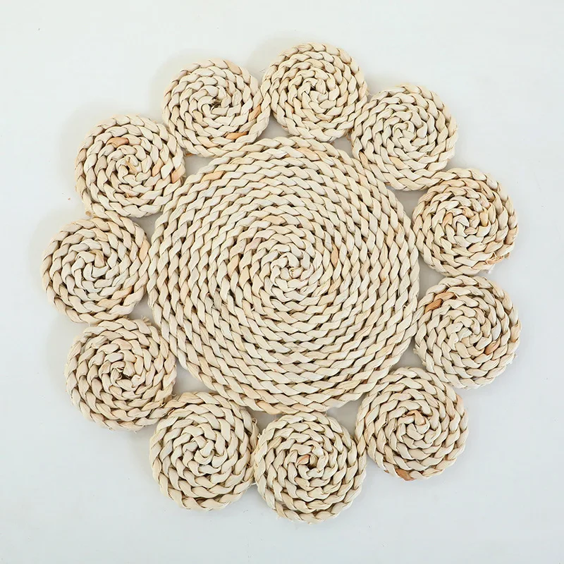handmade straw wicker seagrass plate wall hangings decoration for home living room multi-purpose Round Woven Placemats Dining