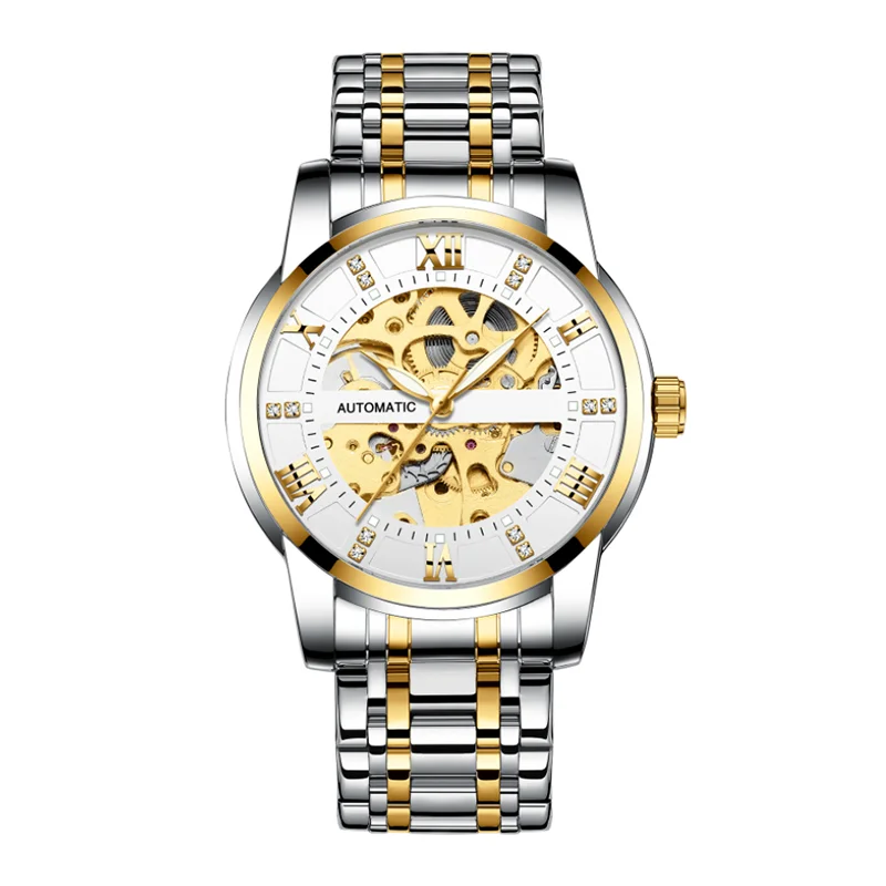 Automatic Mechanical Fashion Steel Belt Custom OEM Mens Golden Watches