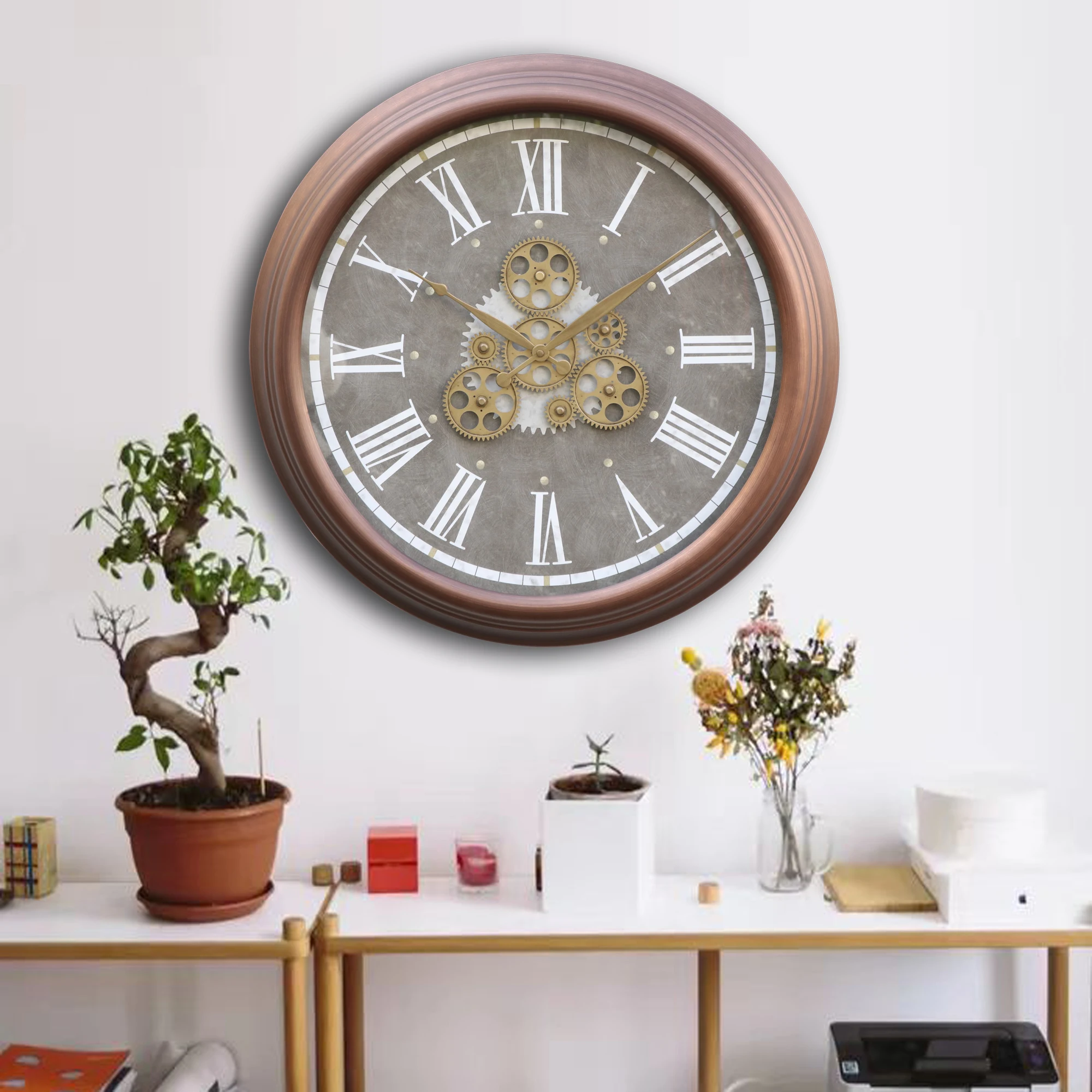23 inch bronze mechanical wall clock 3D gear moving antique metal wall clock home decor