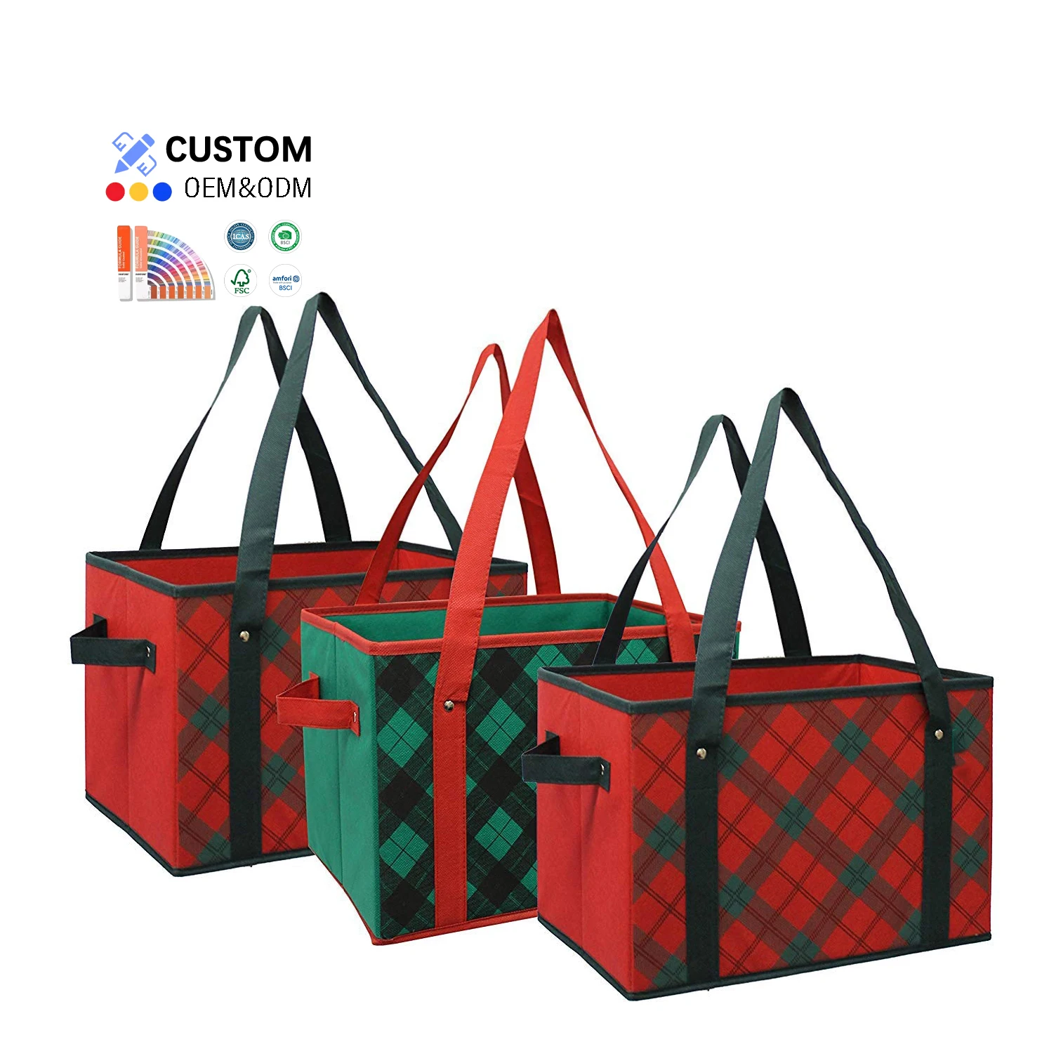 Складная многоразовая коробка для покупок на заказ упрочненная Нижняя клетчатая Праздничная Рождественская дизайнерская хранения продуктов