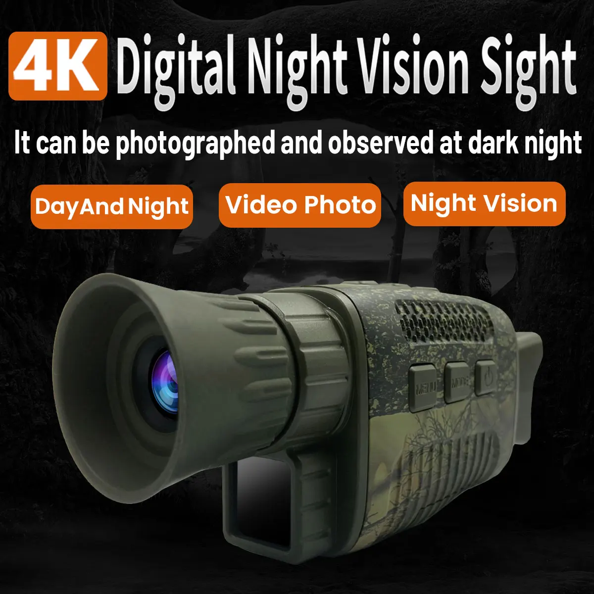 Hunting Trail 5 Digital Zoom 36Mp 4K Video Image Long Range Portable Ir Mini Digital Monocular Night Vision Green