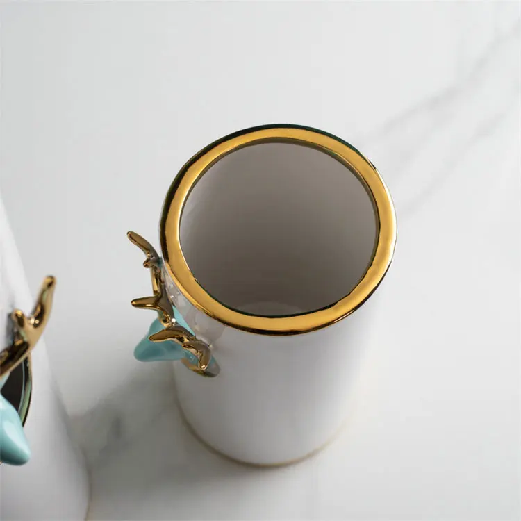 Christmas decoration elk modern europe style blue deer head cylindrical ceramic decor vases for home decor