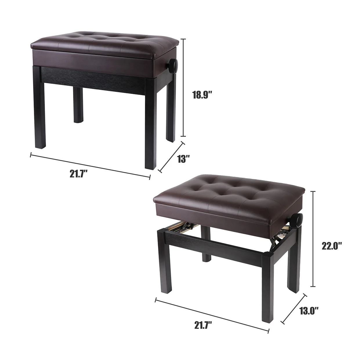  Adjustable PU Leather Waterproof Cushion Brown Inner Solid wood Flip-Top Extra Music Storage Padded Piano