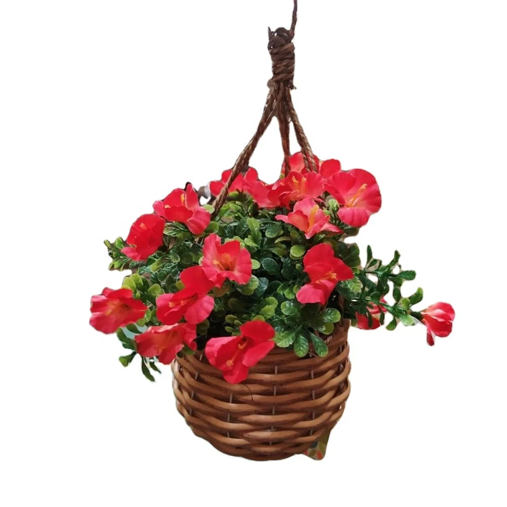 Home Colorful Decor Plastic Hanging Pot Flowering Decorative Plants Artificial Bonsai Flower