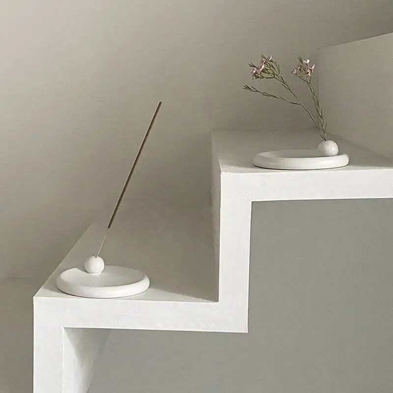 Wholesale Pottery Ceramic Round White Incense Ash Catcher Cheap Incense Stick Burner Holder