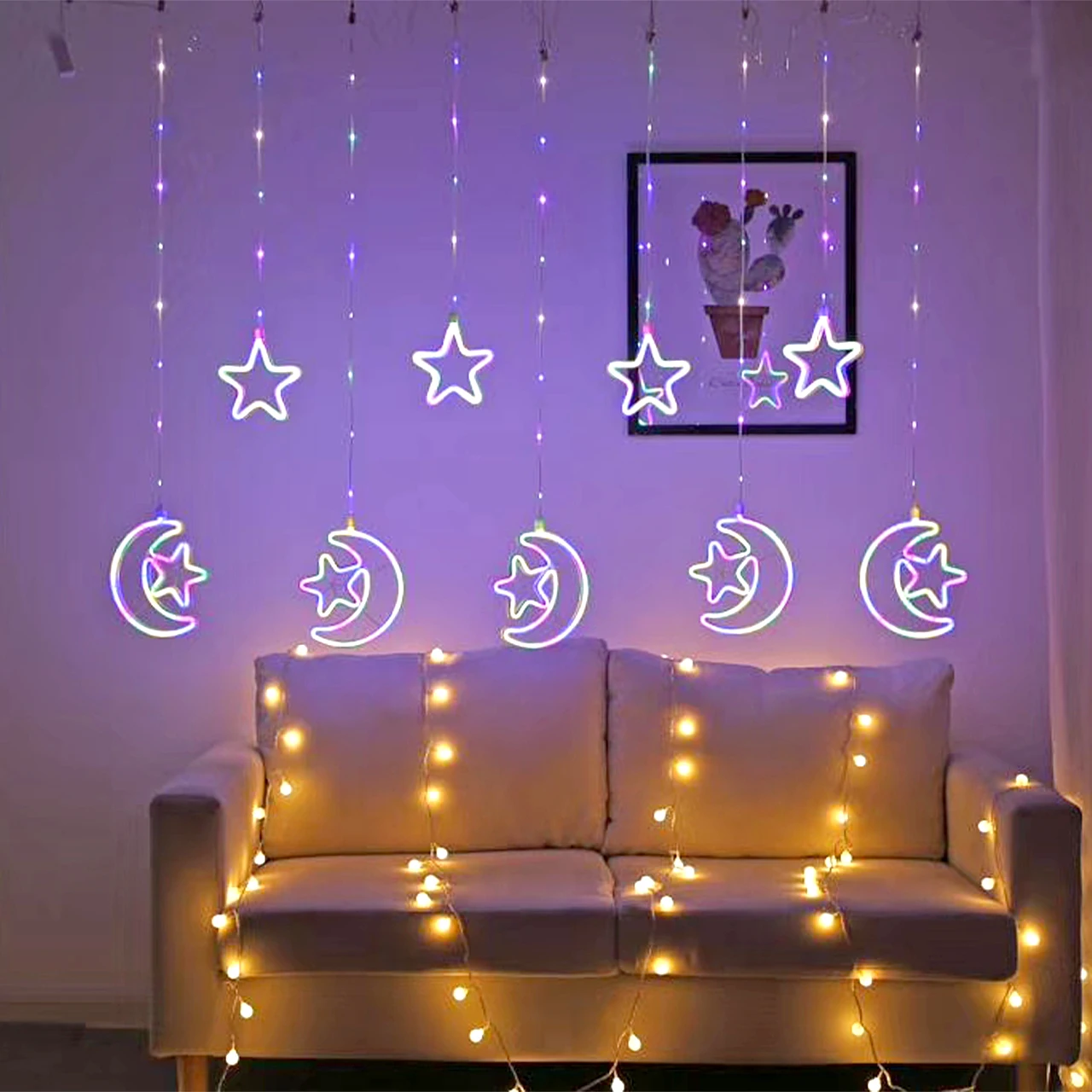 Star Holiday String Neon Led Window Christmas Decoration Curtain Fairy Lights  Christmas Ramadan Eid  Decoration