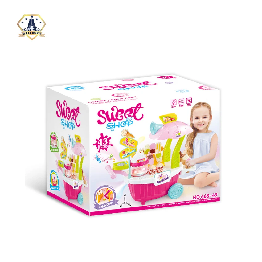 Super market sweet shop pretend candy cart corn popper toy play set for kids