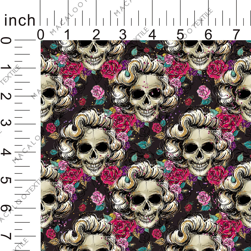 
New fashion halloween white-haired old lady skulls 3d prints cotton poplin fabric 